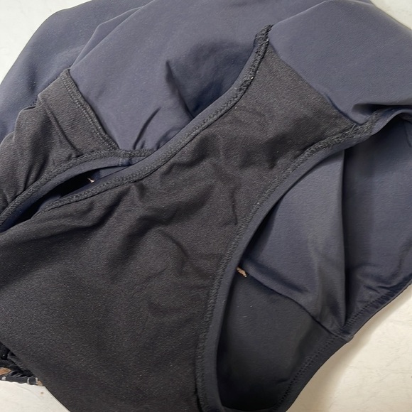 LADY Gottex Black Copper Silver Dot Splatter Pattern Bandeau Swimsuit Size 12 - Picture 5 of 11